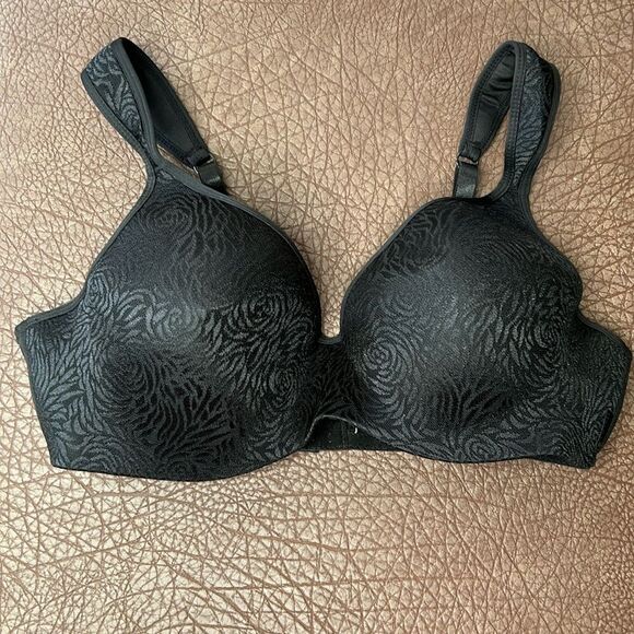 Izod Rose Lace Overlay Padded Strap Lightly Padded Full Coverage Black Bra 42D - Picture 1 of 9